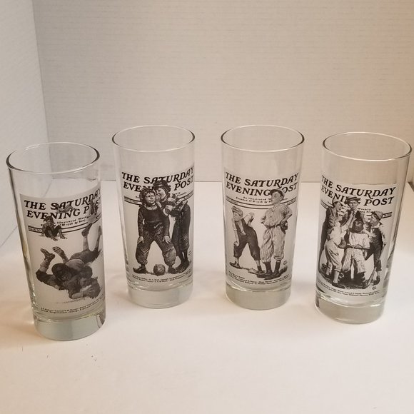 Norman Rockwell Dining Vintage Set Of 4 Norman Rockwell Glasses